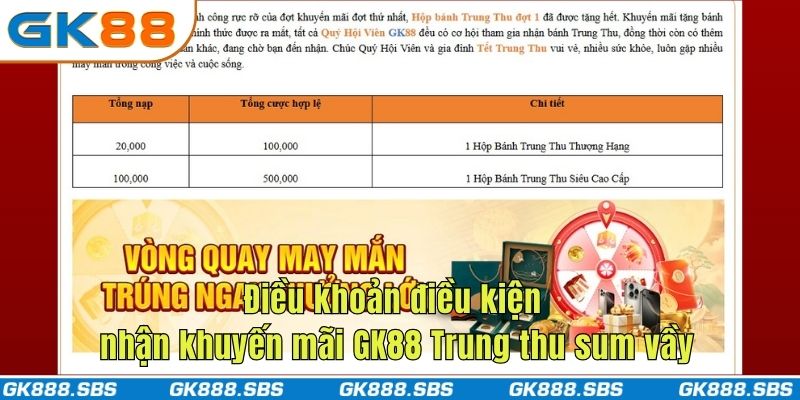 Điều khoản điều kiện nhận khuyến mãi GK88 Trung thu sum vầy